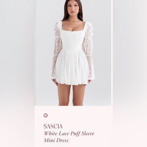 House of Cb White Lace Puff Sleeve Mini Dress